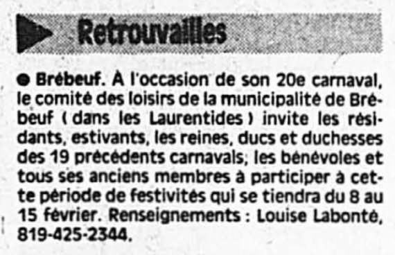 Une annonce de 1991 pour le 20e anniversaire du Carnaval. Source: La Presse