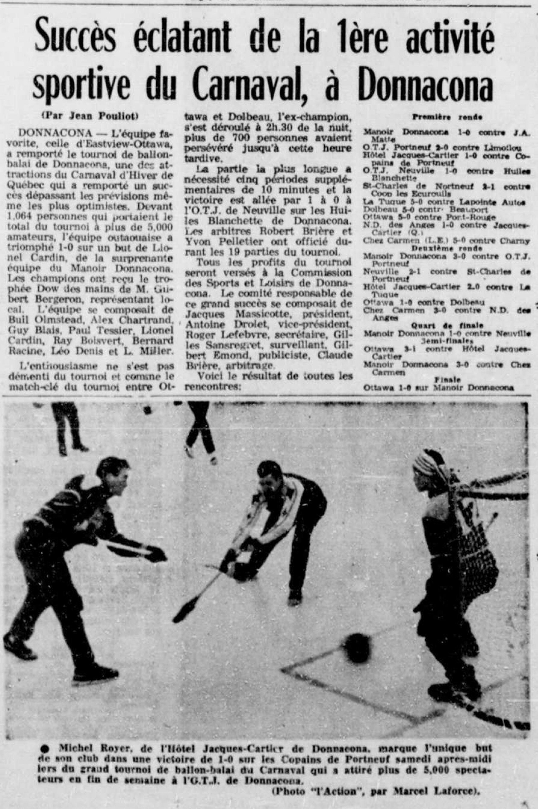 Le tournoi de ballon-balai du Carnaval en 1964. Source : L'Action quotidien catholique 